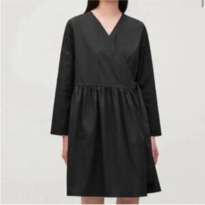 COS Black Long Sleeve Cotton Dress Scandi Style Minimalist